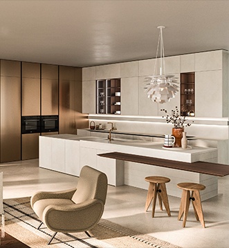 Cocina cerámica Snaidero Elementi White en Marbella con isla
